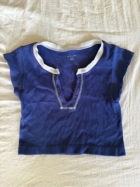 Girls' Purple Ribbed Short Sleeve Top with White Trim